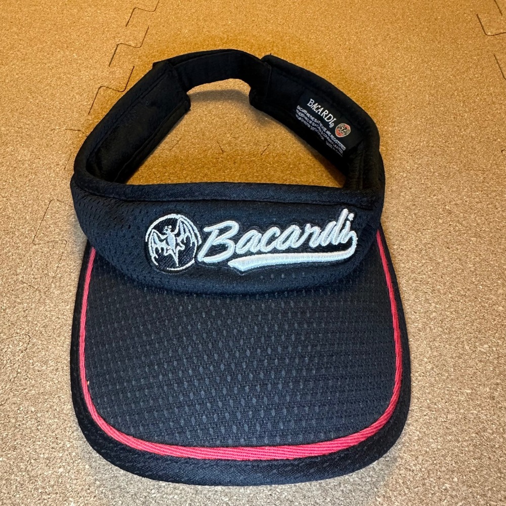 Bacardi Sun Visor Unisex OSFM Black Red Rum Logo Mesh Adjustable Strap Hat